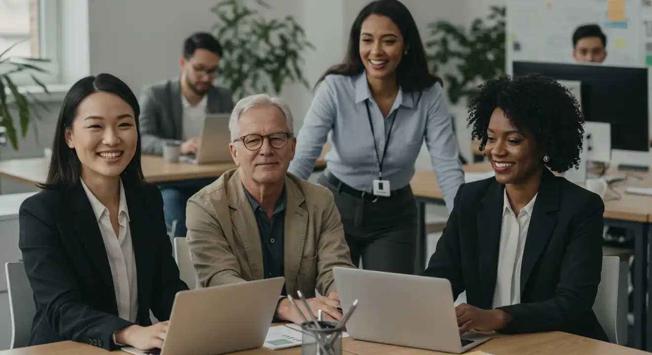 Employees participating in a workshop about stress management or healthy living.