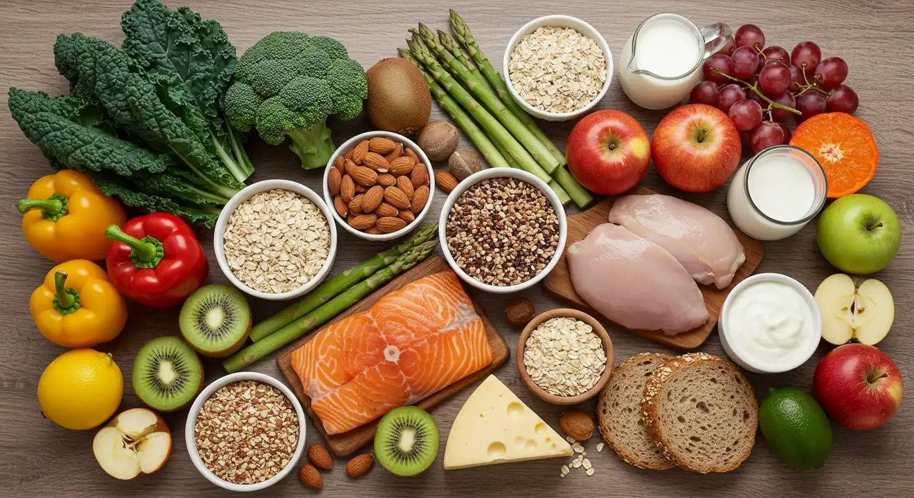 A balanced plate of whole grains, lean protein, and vegetables.