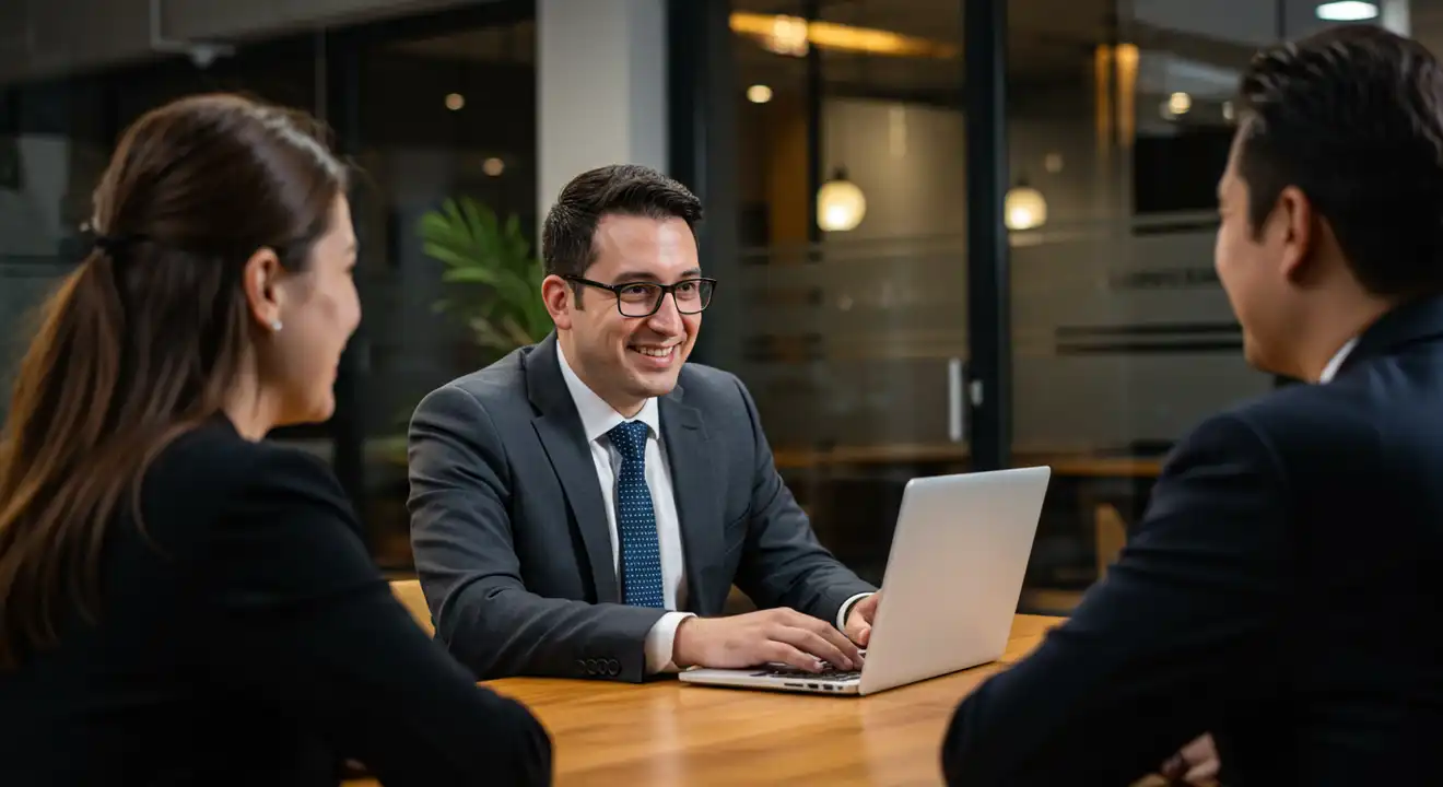 Customer expressing satisfaction during meeting discussion