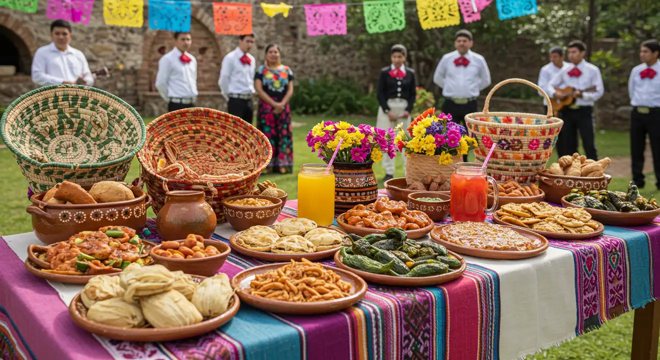 Mexican cuisine served during traditiona Mexican wedding party