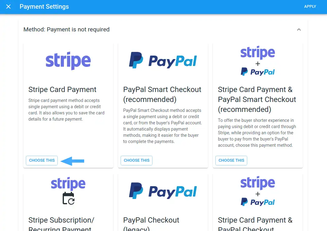 Choosing payment method