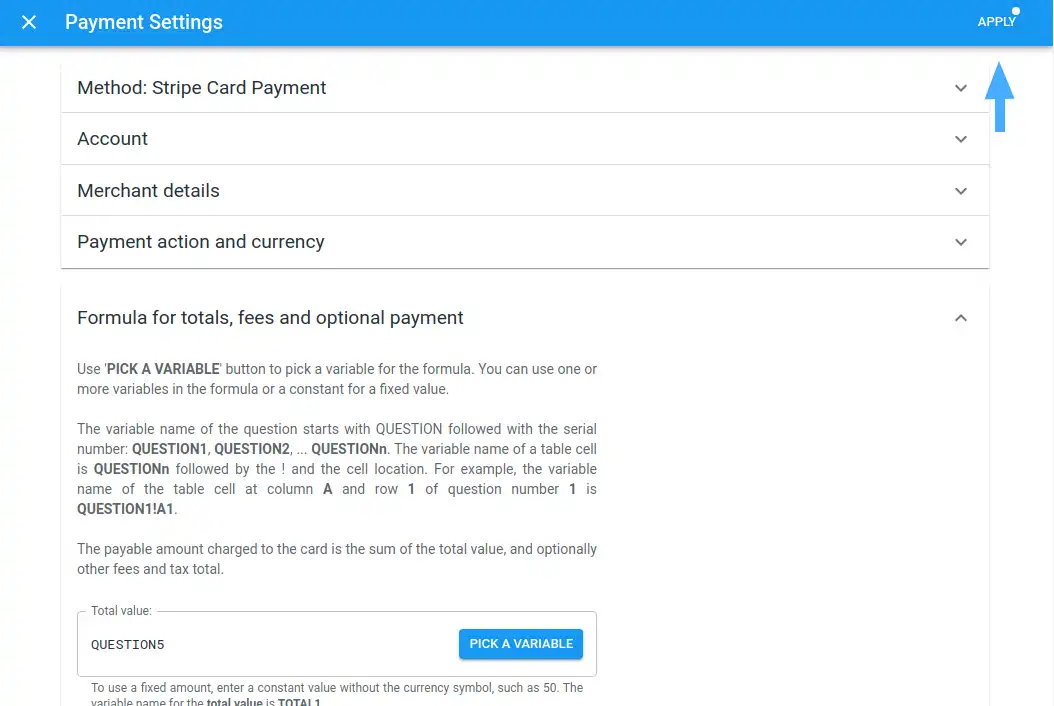 Formula for the total payment