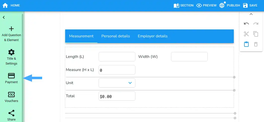 Adding payment facility to a form