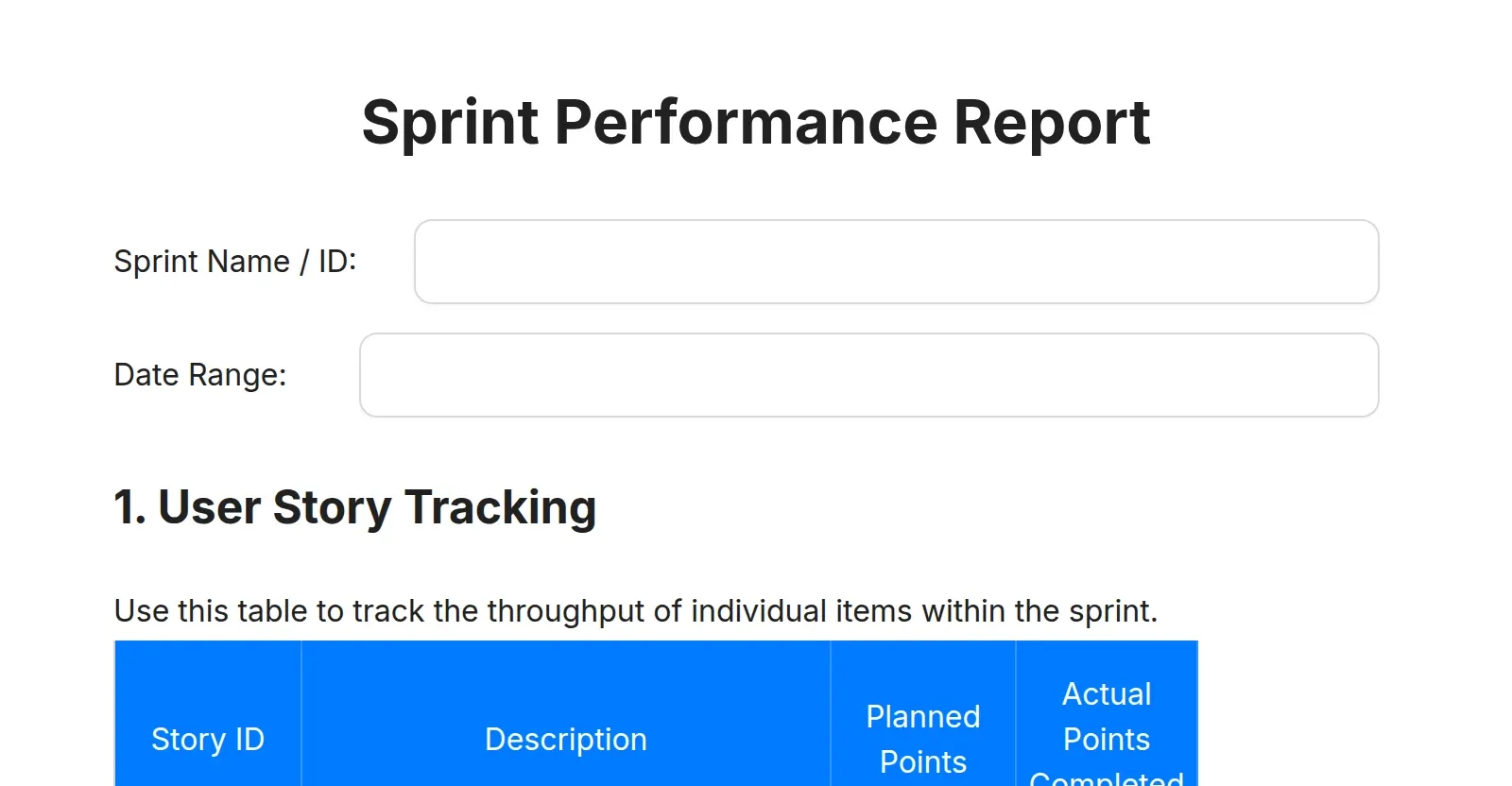 Sprint Performance Report