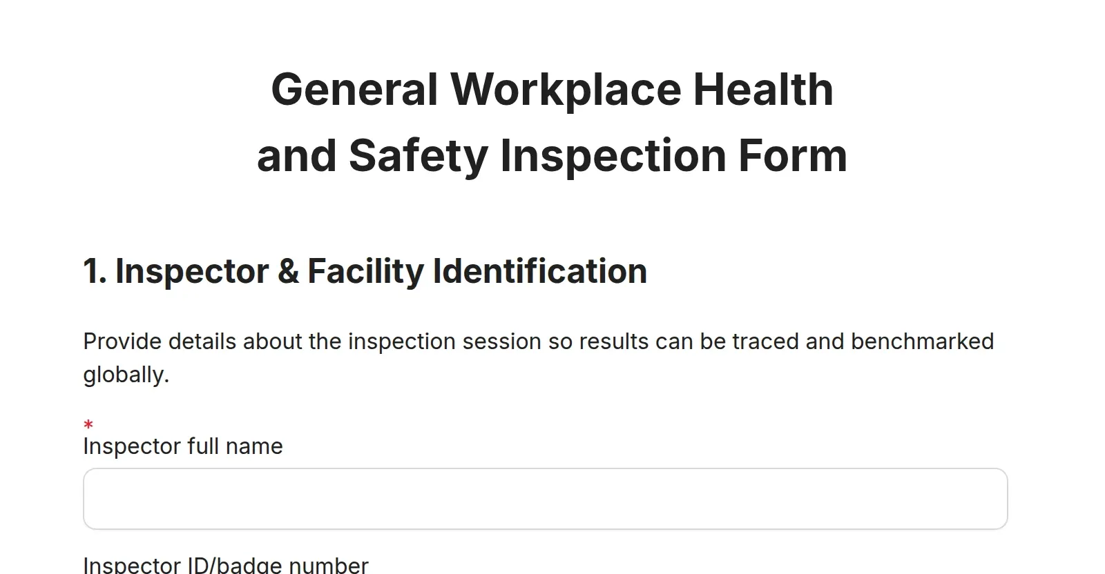 General Workplace Health and Safety Inspection Form