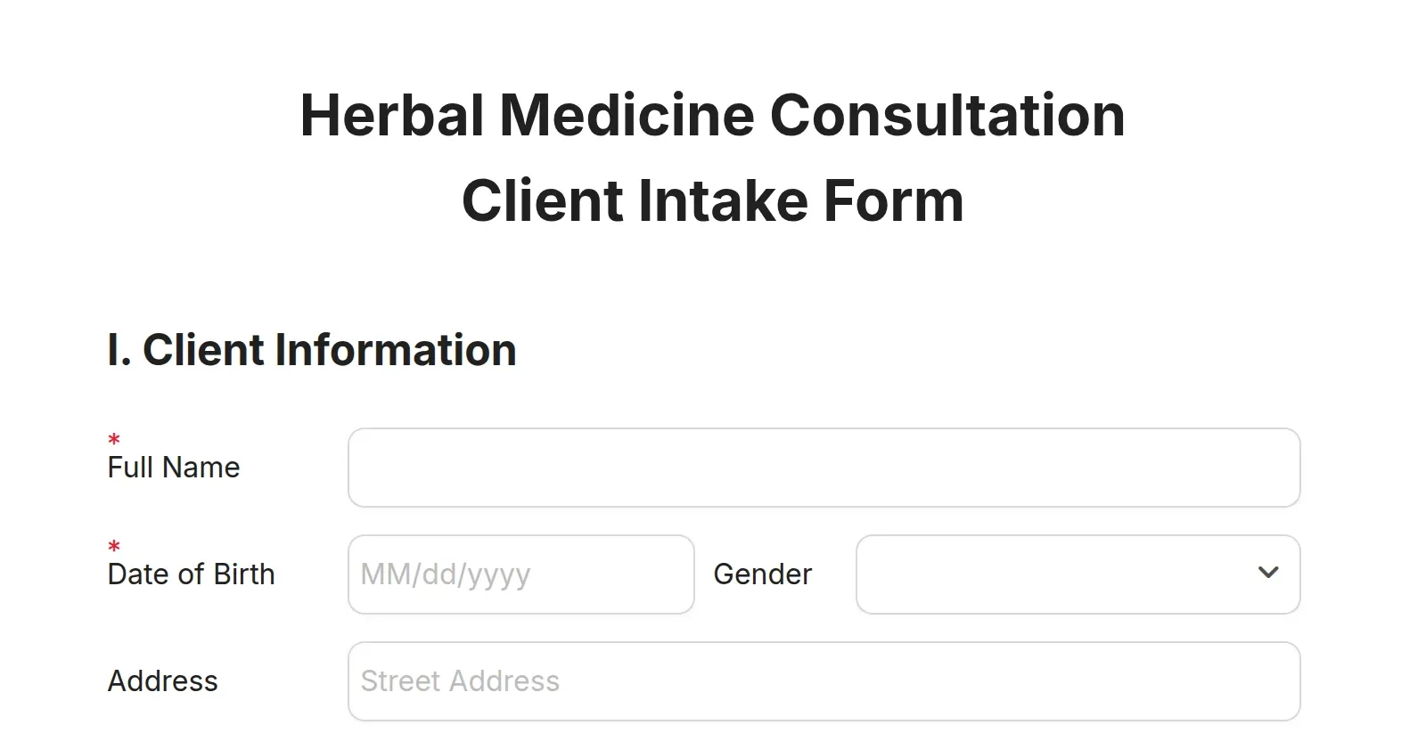 Herbal Medicine Consultation Client Intake Form