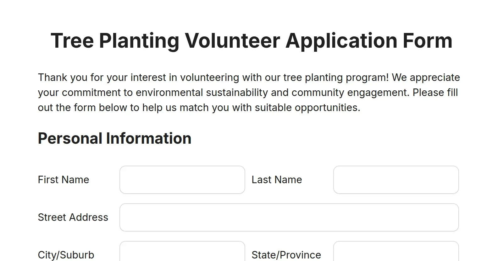 Tree Service Application Form Tree Planting Volunteer Application Form