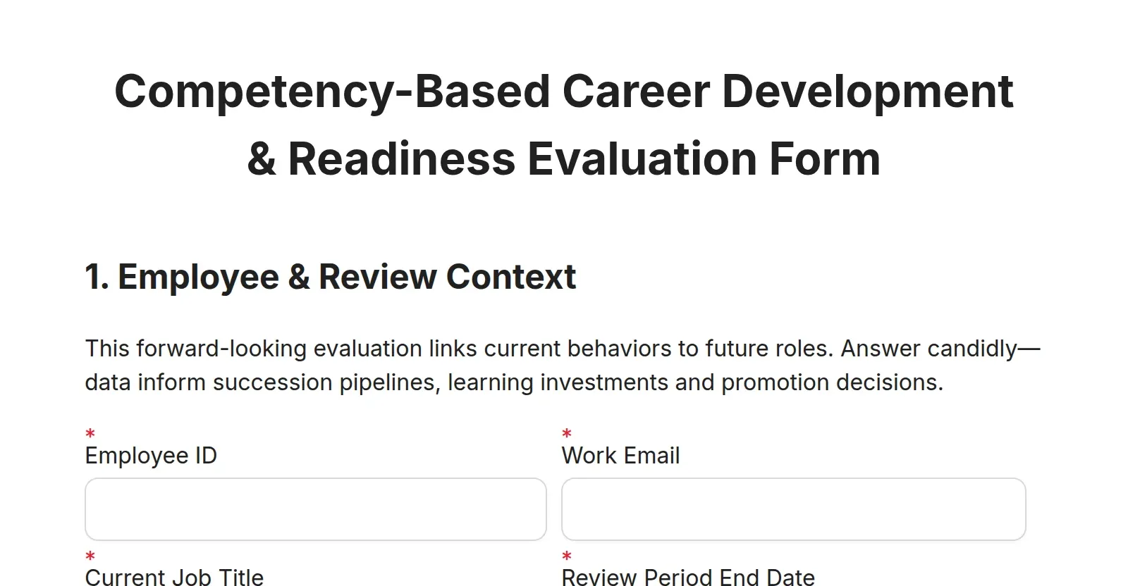 Competency-Based Career Development & Readiness Evaluation Form