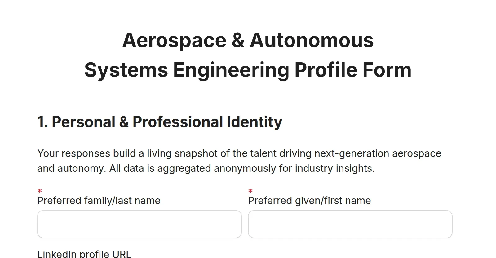 Aerospace & Autonomous Systems Engineering Profile Form