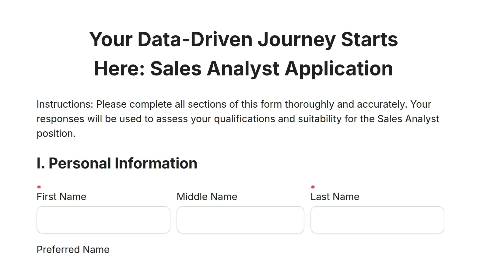 Sales Analyst Job Application Form