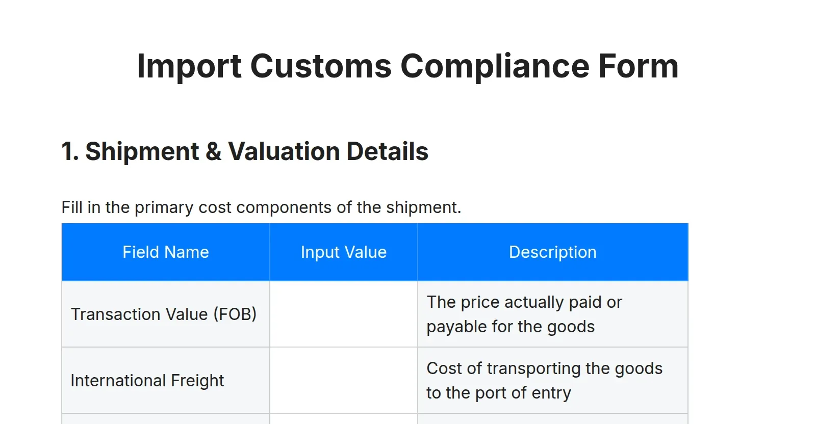 Temrary Import Form Import Customs Compliance Form