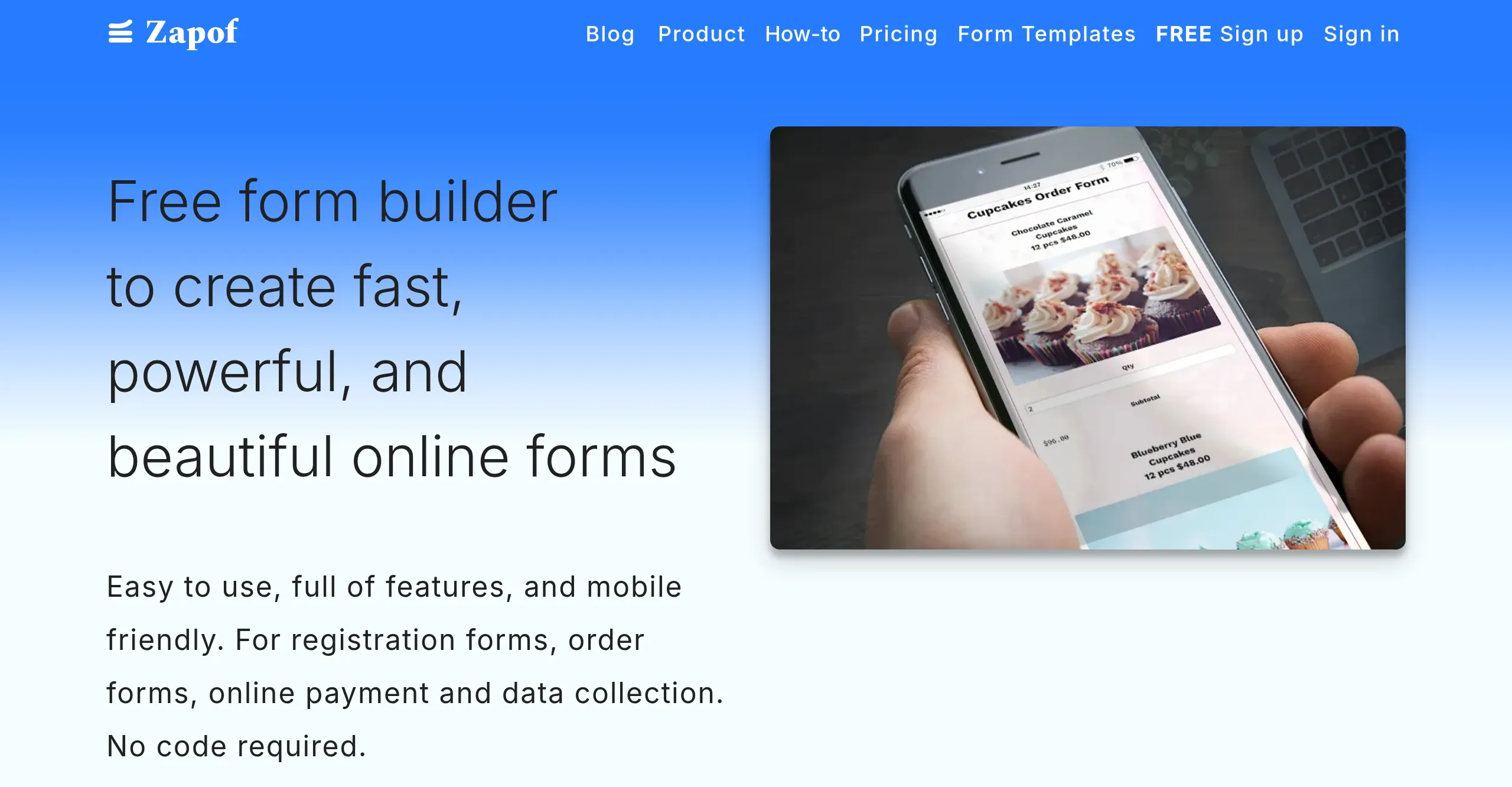 Preview image from Free Online Form Builder | Tables, Logic & Sheets | Zapof