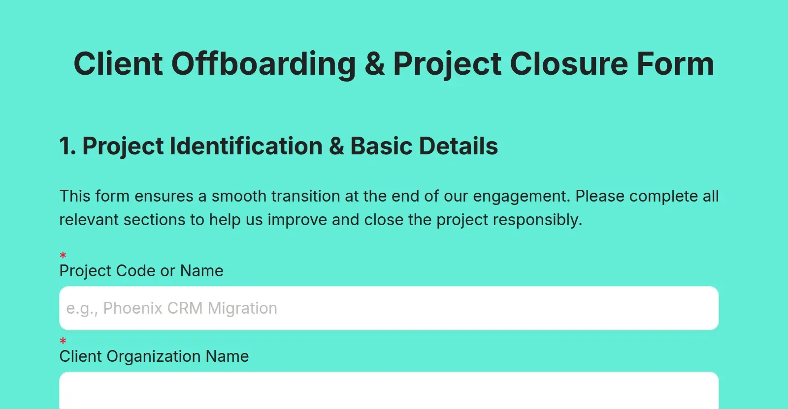 Vessel Closure Form Example Client Offboarding & Project Closure Form
