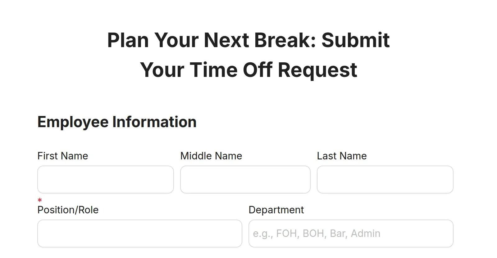 F&B Time Off Request Form